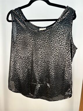 Vintage Bentley Leopard Print Sleeveless Tank Top - Metallic Silver and Black